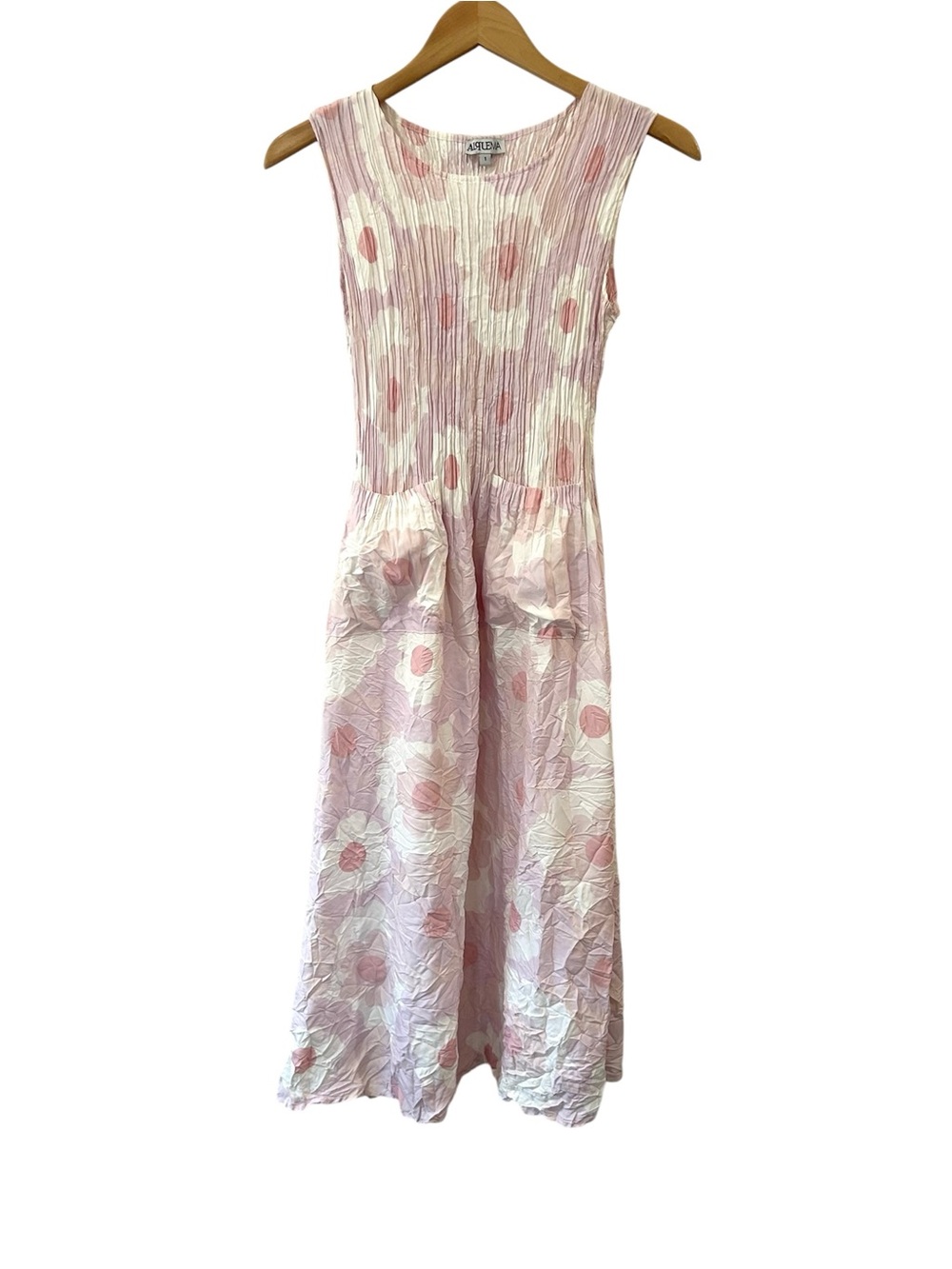 Alquema Smash pocket dress 1 M 6-10 pink white floral pleated crinkle sleeveless